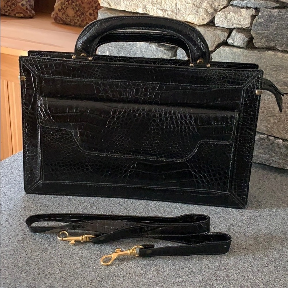 Crocodile (?) leather Handbag with Crossbody Strap